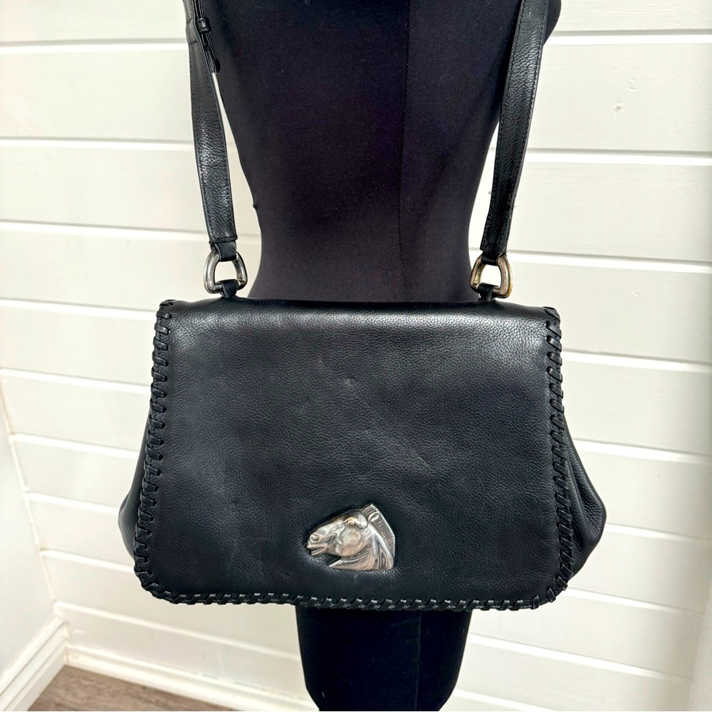 Barry Keilselstein-Chord leather bag with green suede inside